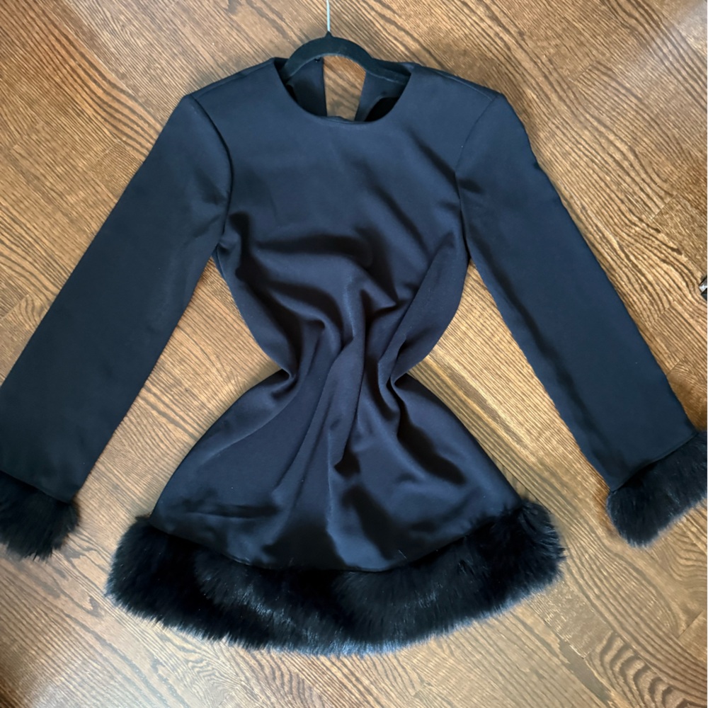 H&M Black Faux Fur Trimmed Dress